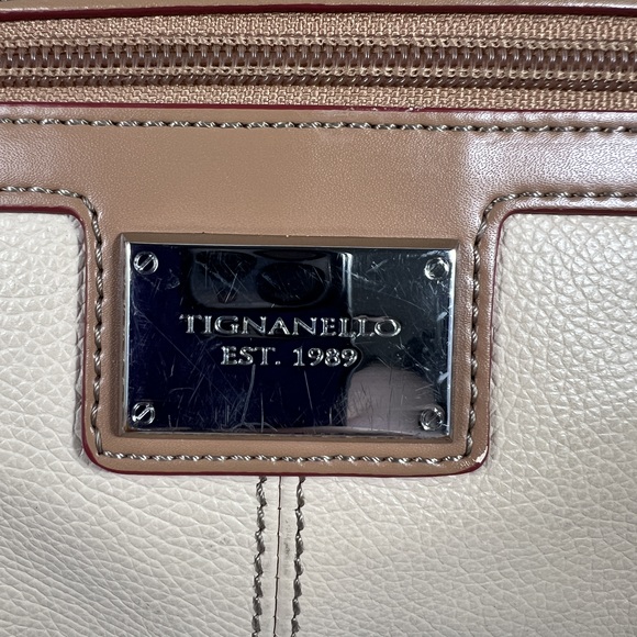 Cream & Brown Tignanello Handbag Crossbody Two Tone Multiple Pocket Classic Chic - Picture 3 of 11